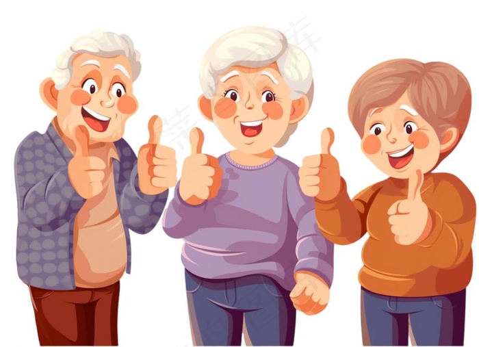 老人合照团聚卡通插画免抠