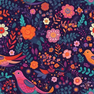 花鸟图,插画风格,无缝贴图,素材 花鸟图,插画风格,无缝贴图,素材