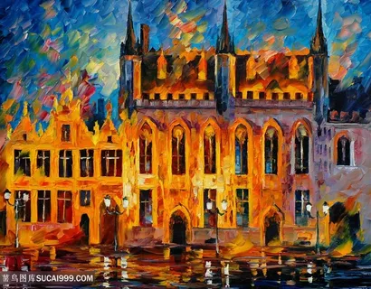 水彩欧式建筑油画挂画