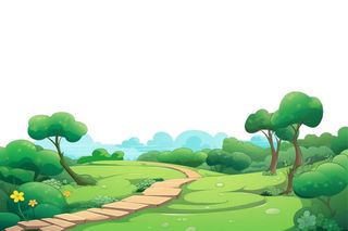 春夏大自然绿色草丛树山免抠