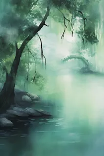 古风淡雅柳叶树青色空灵背景