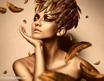 金色创意造型欧美美女图片