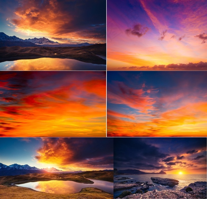 美丽的晚霞海岸景色