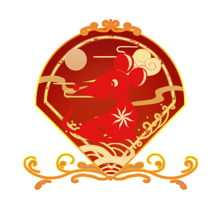 中国风国潮十二生肖鼠手绘烫金插画春节剪纸元素PSD设计素材psd模版下载