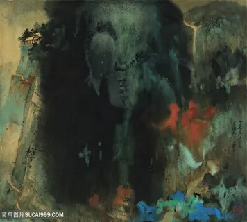 张大千手绘水墨山脉装饰画 张大千手绘水墨山脉装饰画