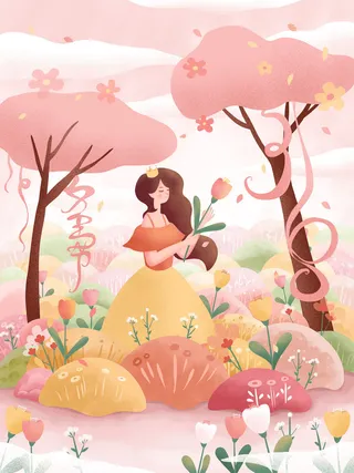 大气妇女节女神女王女生母亲节卡通手绘插图插画海报素材设计模板