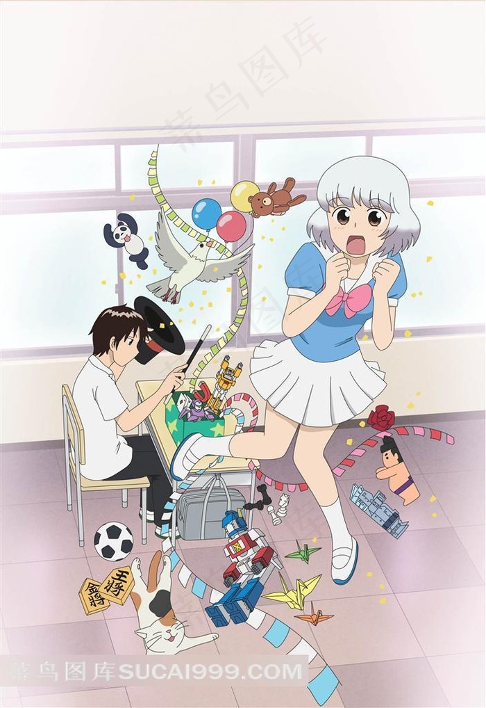 飞舞的玩具与惊喜的小女孩动漫电影海报