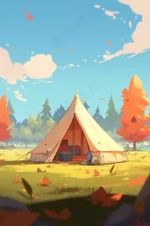 露营野外夏令营秋高气爽卡通插画