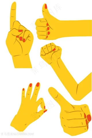 发誓 v手势 拳头 大拇指 OK手势 好棒手势卡通插画图片