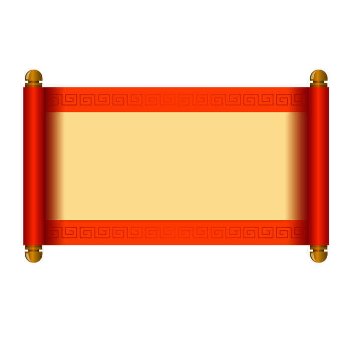 复古中国风卷轴元素手绘画轴文本标题框PSDAI素材模板png免扣图