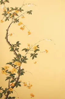 桂花枝叶清新黄色国风背景