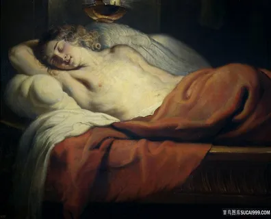 躺在床上的女性油画装饰画油画图片