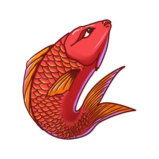 手绘烫金国潮中国风卡通锦鲤鱼金鱼插画装饰元素PSD设计素材