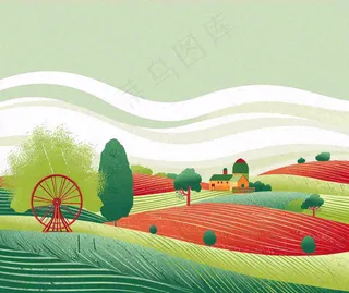 春天卡通蜡笔线性风格