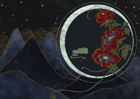 国潮鎏金复古烫金国风孔雀仙鹤装饰画素材PSD