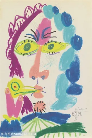 毕加索水彩时尚人物肖像挂画