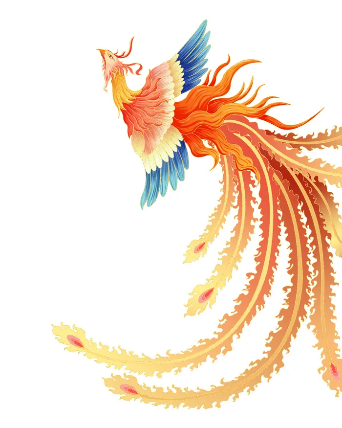 手绘国潮中国风神龙凤凰卡通形象插画装饰元素图案PSD设计素材
