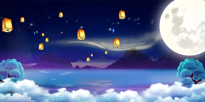 中秋节月亮蓝天白云背景psd模版下载