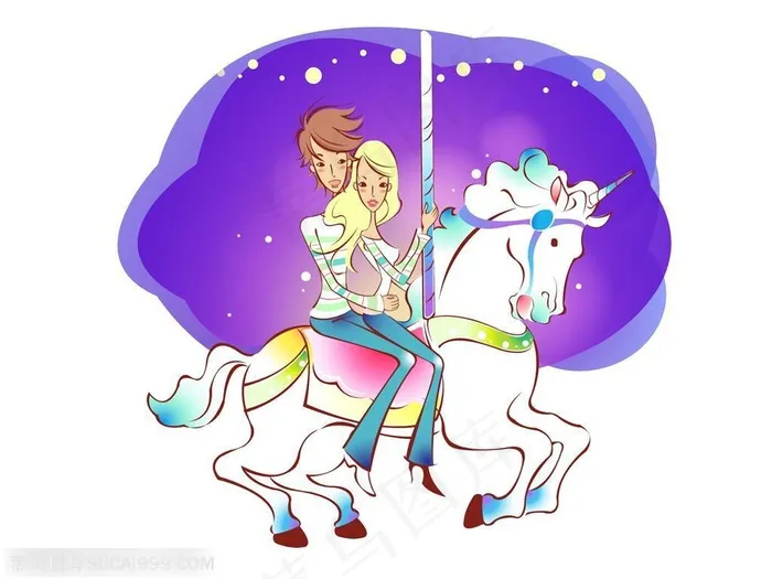 手绘在江边路灯下拥抱的情侣