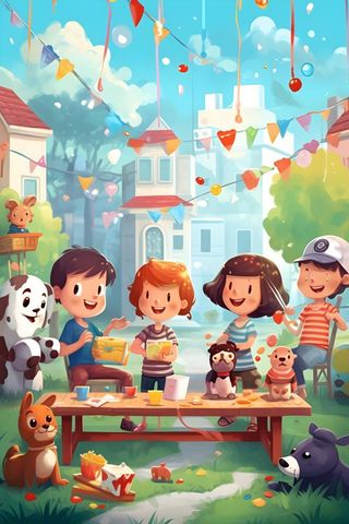 儿童孩子冒险聚会玩耍插画海报素材背景