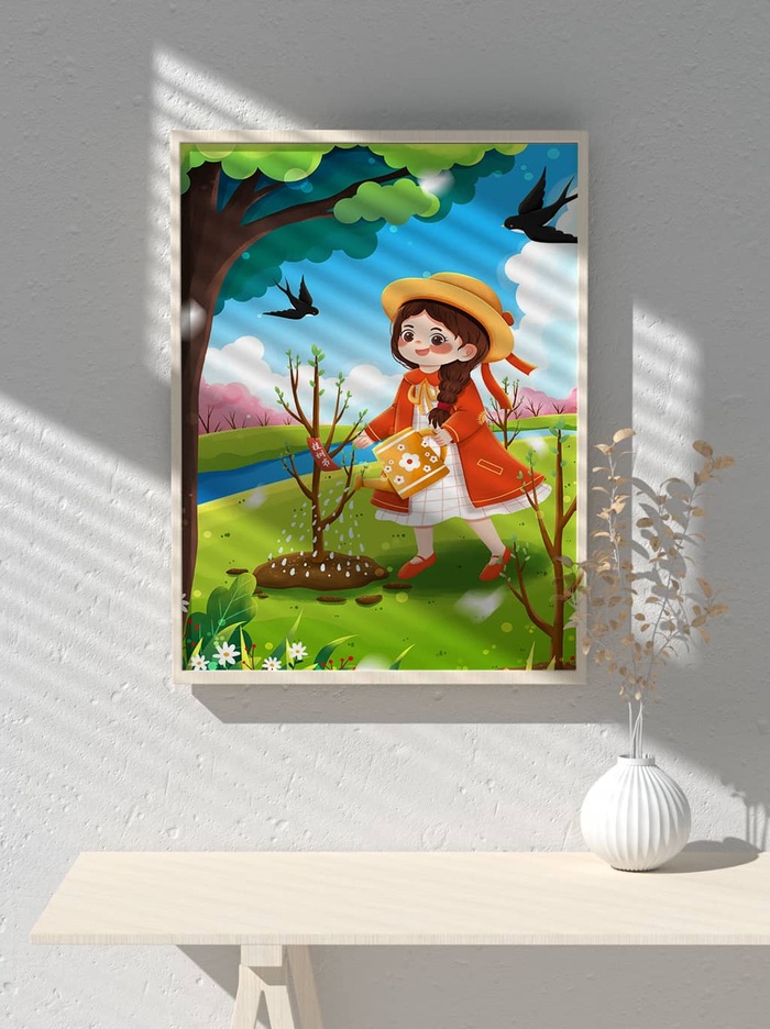 绿色创意公益植树节卡通312保护环境宣传插画