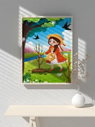 绿色创意公益植树节卡通312保护环境宣传插画