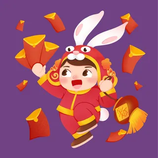 手绘2023兔年新年卡通兔子形象IP插画元素PSD设计素材png图案