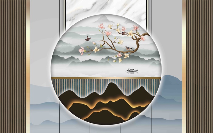 新中式背景墙  psd模版下载