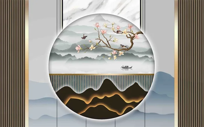 新中式背景墙  psd模版下载