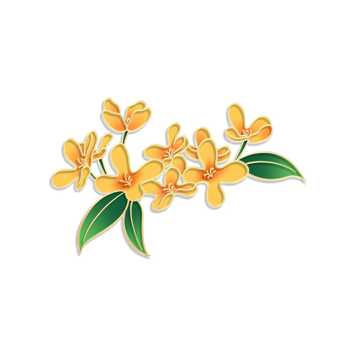 国潮风立体浮雕金边手绘花朵花卉PSD设计PNG免扣图片元素素材