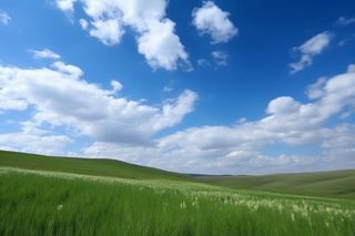 春天的蓝天白云草原很美背景图