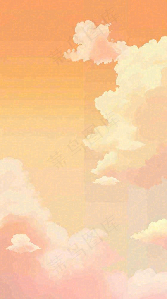 橙色渐变落日天空白云简约扁平手绘背景
