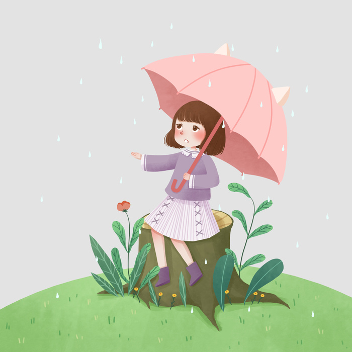 二十四节气谷雨小孩撑伞