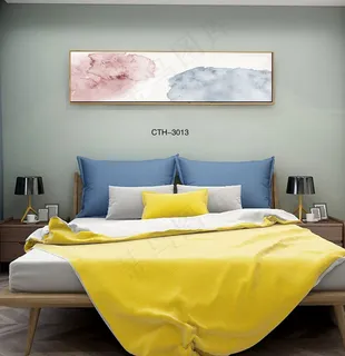 大气时尚家居室内装饰场景卧室床铺壁画背景图背景效果图现代简约抽象画