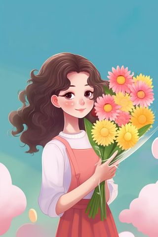 教师花束线条绘画背景