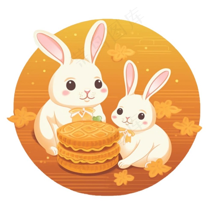 中秋月饼玉兔插画免抠(1024x1024)
