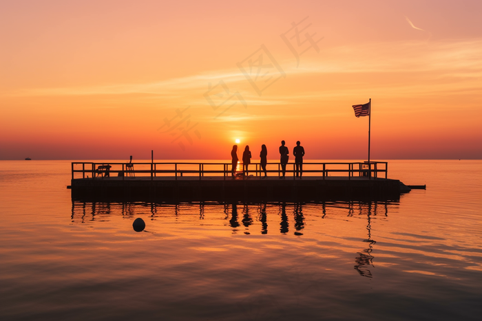 夕阳海边落日余晖摄影图