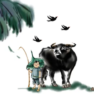 清明清明节水墨风格牧童放牛