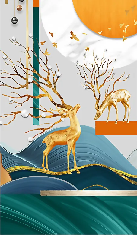 轻奢北欧现代简约几何图形麋鹿 装饰画玄关画酒店客厅挂画壁画