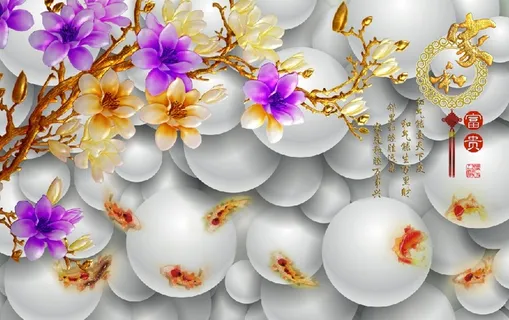 雕塑兰花九鱼家和背景墙