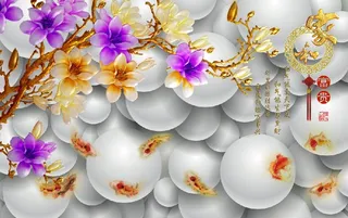 雕塑兰花九鱼家和背景墙