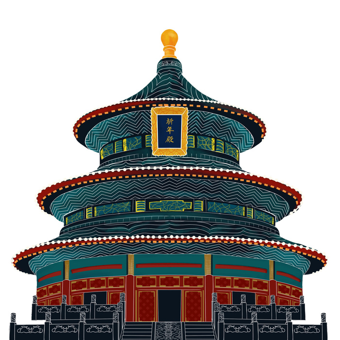 复古中国风国潮古建筑插画手绘高楼古塔PSD素材亭子png免抠图