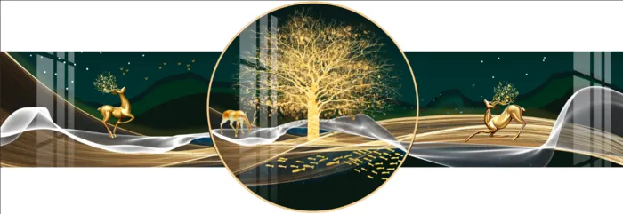 抽象麋鹿山水装饰画psd模版下载