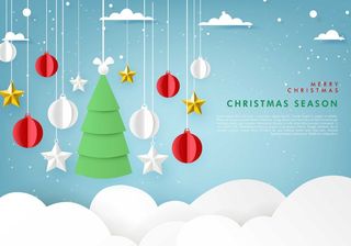 创意剪纸风圣诞节圣诞树圣诞老人麋鹿雪花3D立体海报