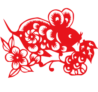 红色喜庆鼠年剪纸窗花新年快乐免扣PNG素材图片 (38)