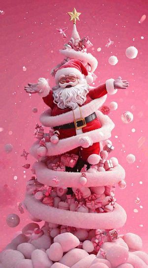 圣诞节快乐圣诞老人雪花，粉色渐变卡通