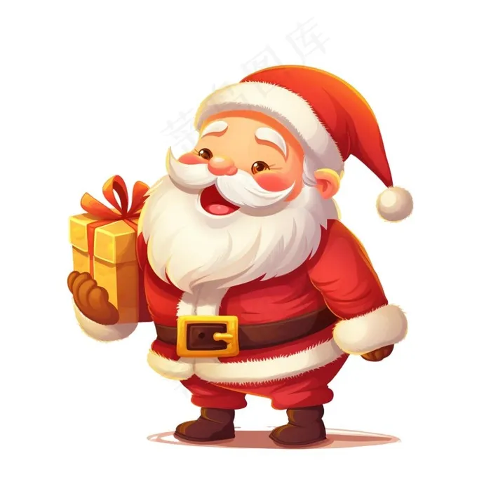 圣诞老人拿着礼物可爱卡通插画免抠(1024x1024)