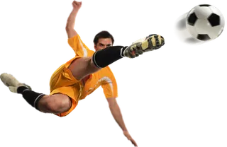 足球运动员踢球射门免抠