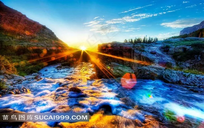 唯美山水和太阳素材图片