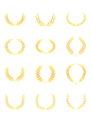 金色渐变麦穗橄榄枝花纹装饰矢量png元素免扣